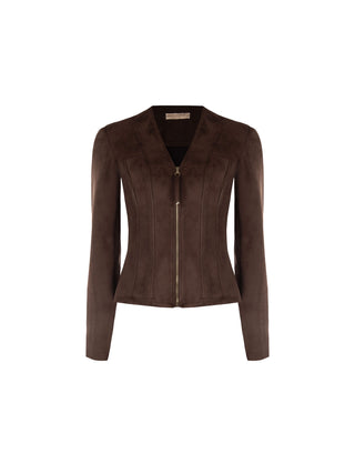 Giacca moro marrone in similpelle con baschina