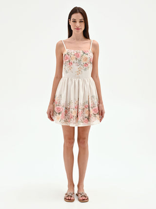 Robe courte blanche imprimé roses