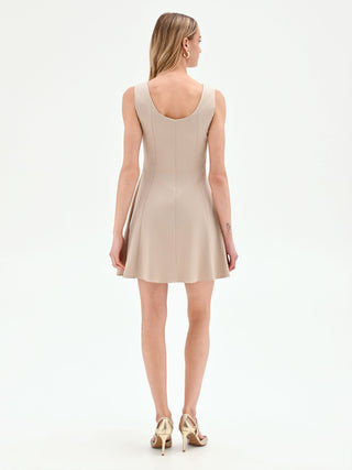 Abito corto tortora beige con zip frontale