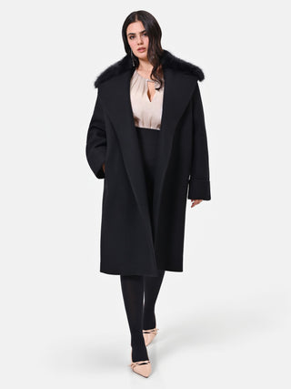 Cappotto Curvy  nero con inserto effetto pelliccia