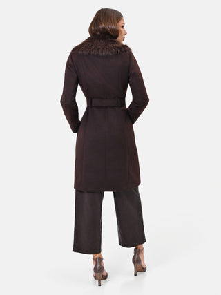 Brown coat with faux fur collar and belt