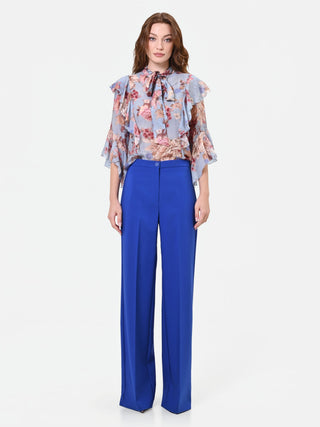 Pantalone a palazzo blu cina in tessuto tecnico
