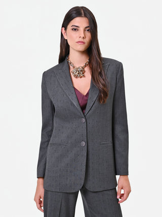 Dark Grey Single-Breasted Jacket with Pinstripe Effect