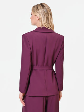 Bordeauxroter Blazer mit Gürtel und Perlen-Detail