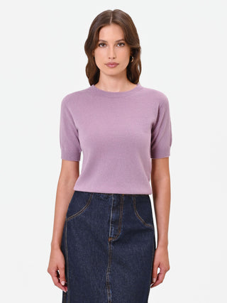 Maglia in lana rosa a maniche corte
