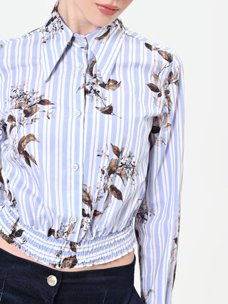 Camicia cropped a righe e fiori