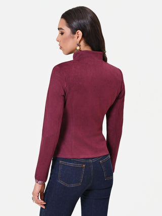 Burgundy Asymmetrical Zip Jacket