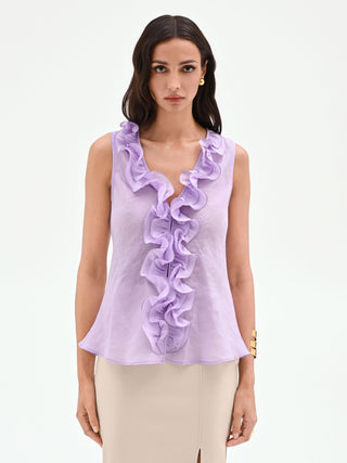 Camicia lilla viola con volant