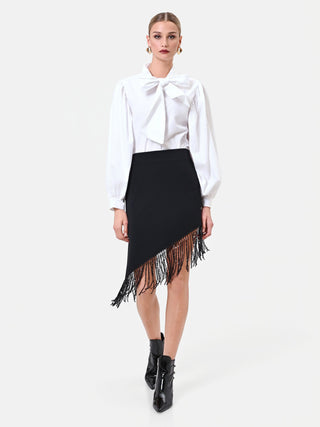 Jupe noire asymétrique à franges lumineuses