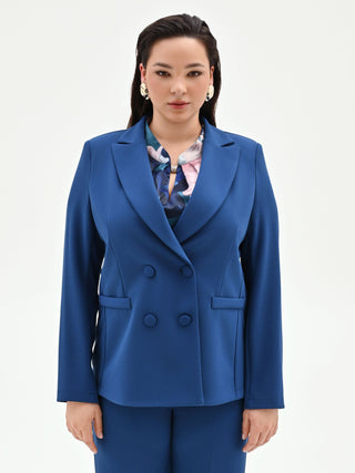 Plus Size Bright Blue Double-Breasted Scuba Crêpe Blazer