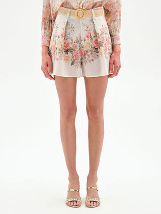 Pantalone shorts bianco a fantasia floreale