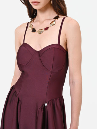 Bustier-Midikleid aus bordeauxrotem Satin