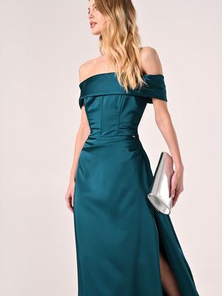 Long Off-the-Shoulders Dress in Royal Green