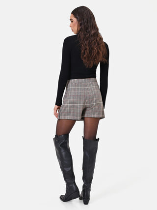 Taupe Checked Viscose-Blend Skort