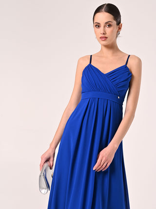Robe coupe empire en crêpe georgette bleu de Chine
