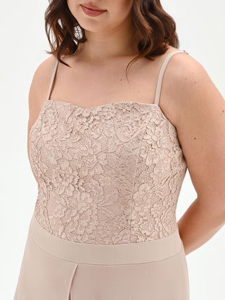 Tuta Curvy tortora beige con corpetto in pizzo