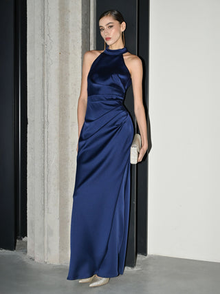 Abito lungo in raso Blu