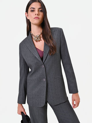 Dark Grey Single-Breasted Jacket with Pinstripe Effect