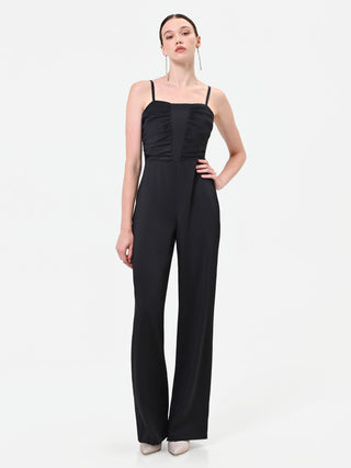 Black Draped Satin Jumpsuit