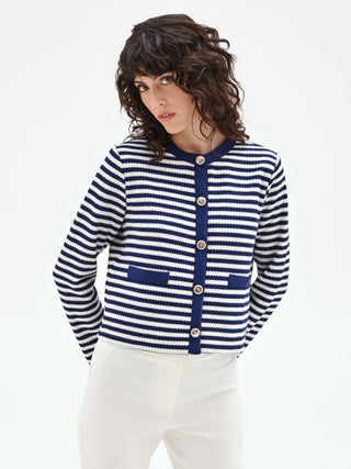 Giacca blu in maglia a righe