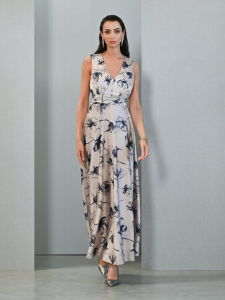 Long Blue Floral Print Dress