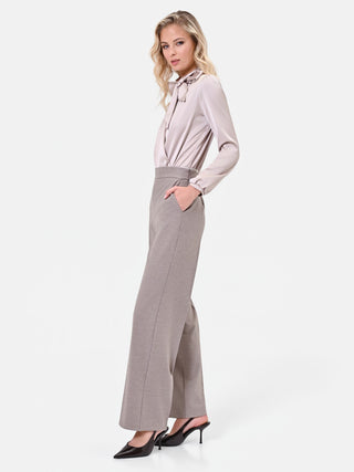 Pantalone a vita alta in misto viscosa tortora beige