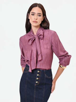 Plissee-Bluse in Altrosa mit Schleife