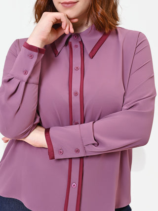 Curvy Antique Pink Satin Shirt with Contrast Piping