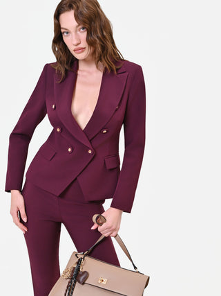 Burgundy Red Double-Breasted Jacket with Jewel Buttons