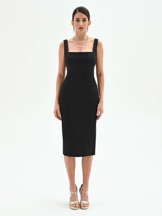 Black midi sheath dress with square neckline Rinascimento Black midi sheath dress with square neckline Rinascimento