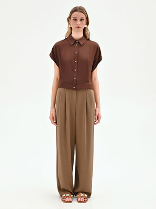 Chocolate Satin Cropped Shirt