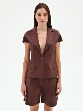 Giacca blazer color cioccolato con maniche corte