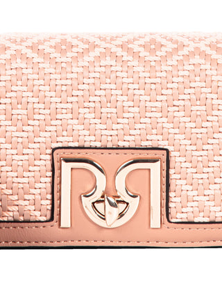 Mini Raffia-effect Shoulder Bag in Pink