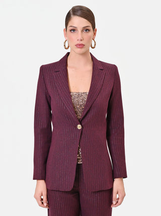 Burgundy Pinstripe Viscose-Blend Jacket