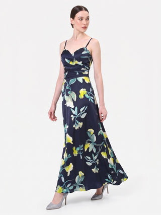 Abito lungo blu navy a fantasia floreale