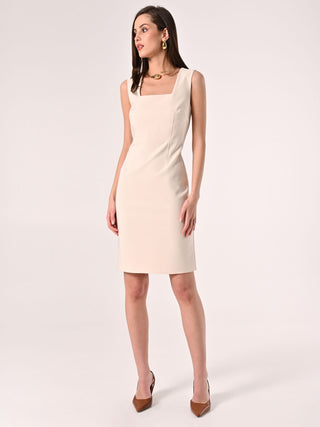Sheath Dress in Light Beige Technical Fabric