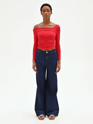 Red Asymmetric Neckline T-shirt