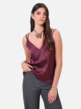 Red Burgundy Satin Top with Double Straps