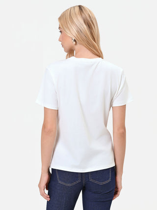 Cream White Draped T-Shirt with Rhinestones
