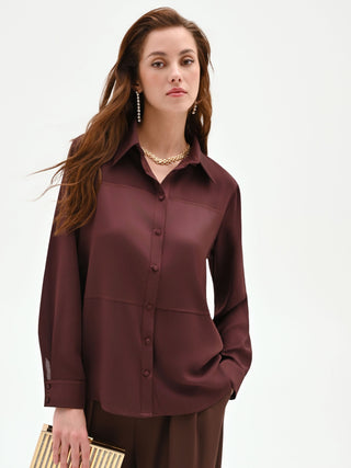 Camicia cioccolato con inserti geometrici