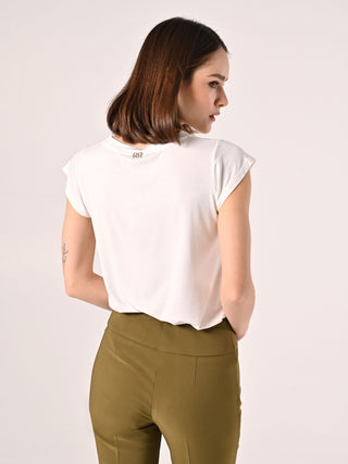 T-Shirt Bianca Cuore Strass