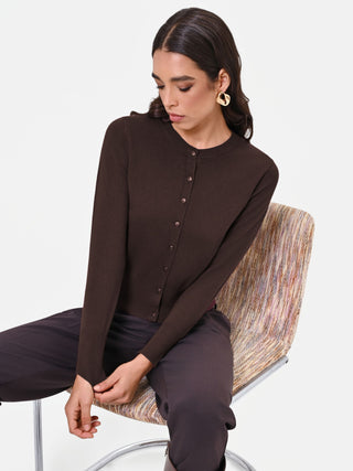 Dark Brown Viscose Button-Up Cardigan
