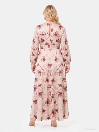 Long curvy dress with floral print