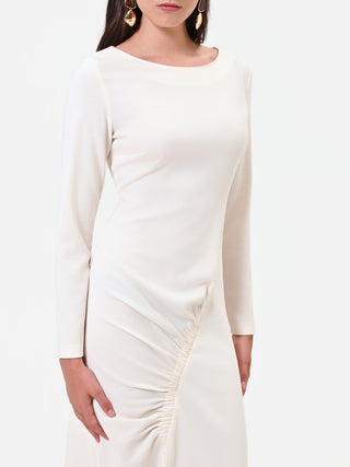 Robe midi blanche à drapé asymétrique