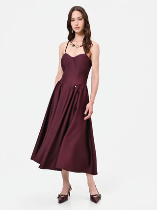 Bustier-Midikleid aus bordeauxrotem Satin