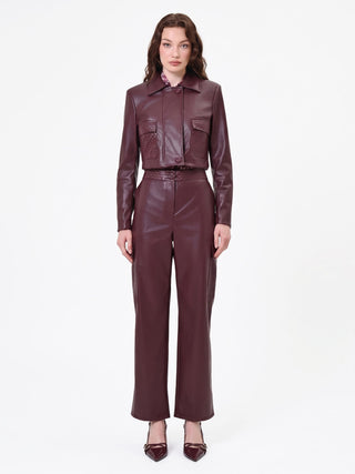 Burgundy Red Faux Leather Cropped Jacket