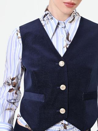 Gilet blu navy sagomato in velluto