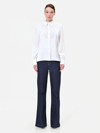 Chemise en georgette blanc crème avec empiècement géométrique