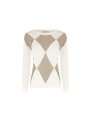 Maglia in lana bianco panna con motivo a rombi