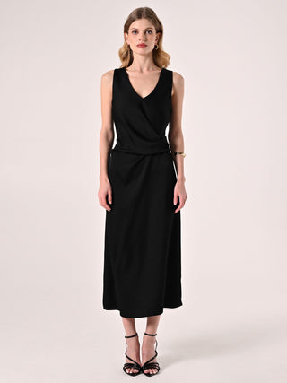 Abito Midi Sottoveste in Raso Nero